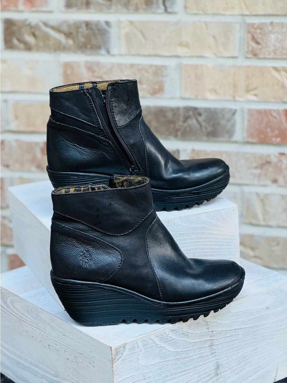 Fly London Women's Black Leather Wedge Ankle Boots